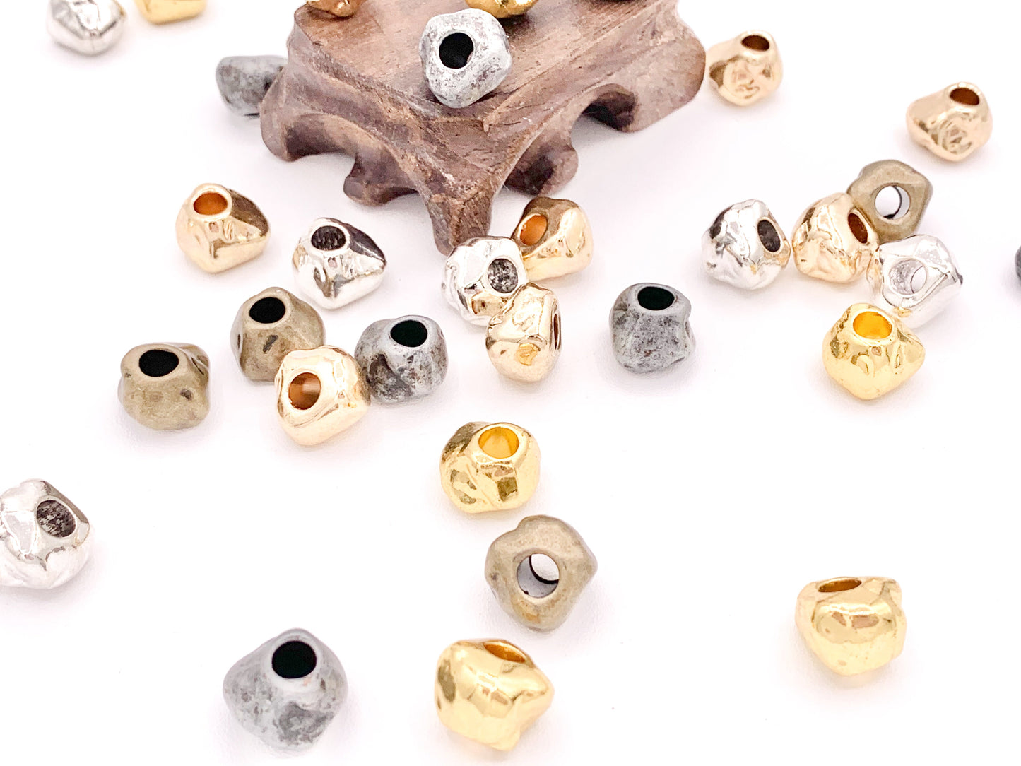 Pewter Base Metal Nugget Large Hole Spacer Beads Rosy Gold, Gold, Silver, Bronze, Gunmetal
