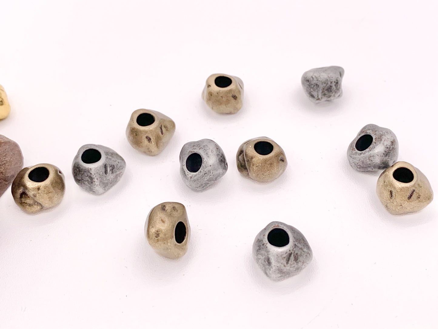 Pewter Base Metal Nugget Large Hole Spacer Beads Rosy Gold, Gold, Silver, Bronze, Gunmetal