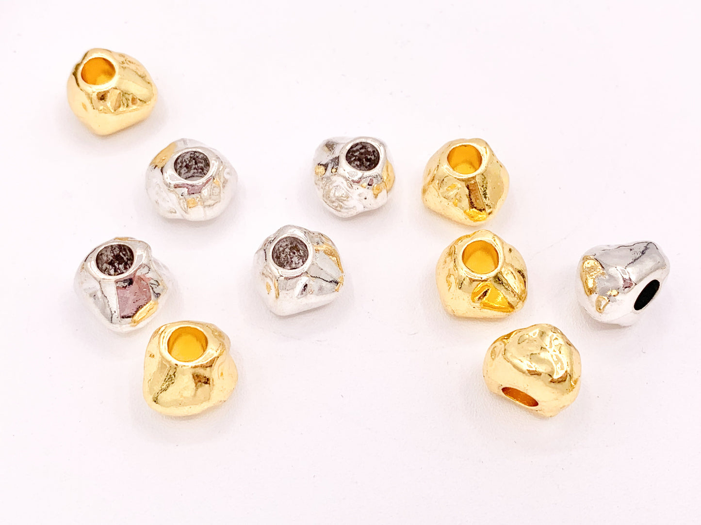 Pewter Base Metal Nugget Large Hole Spacer Beads Rosy Gold, Gold, Silver, Bronze, Gunmetal