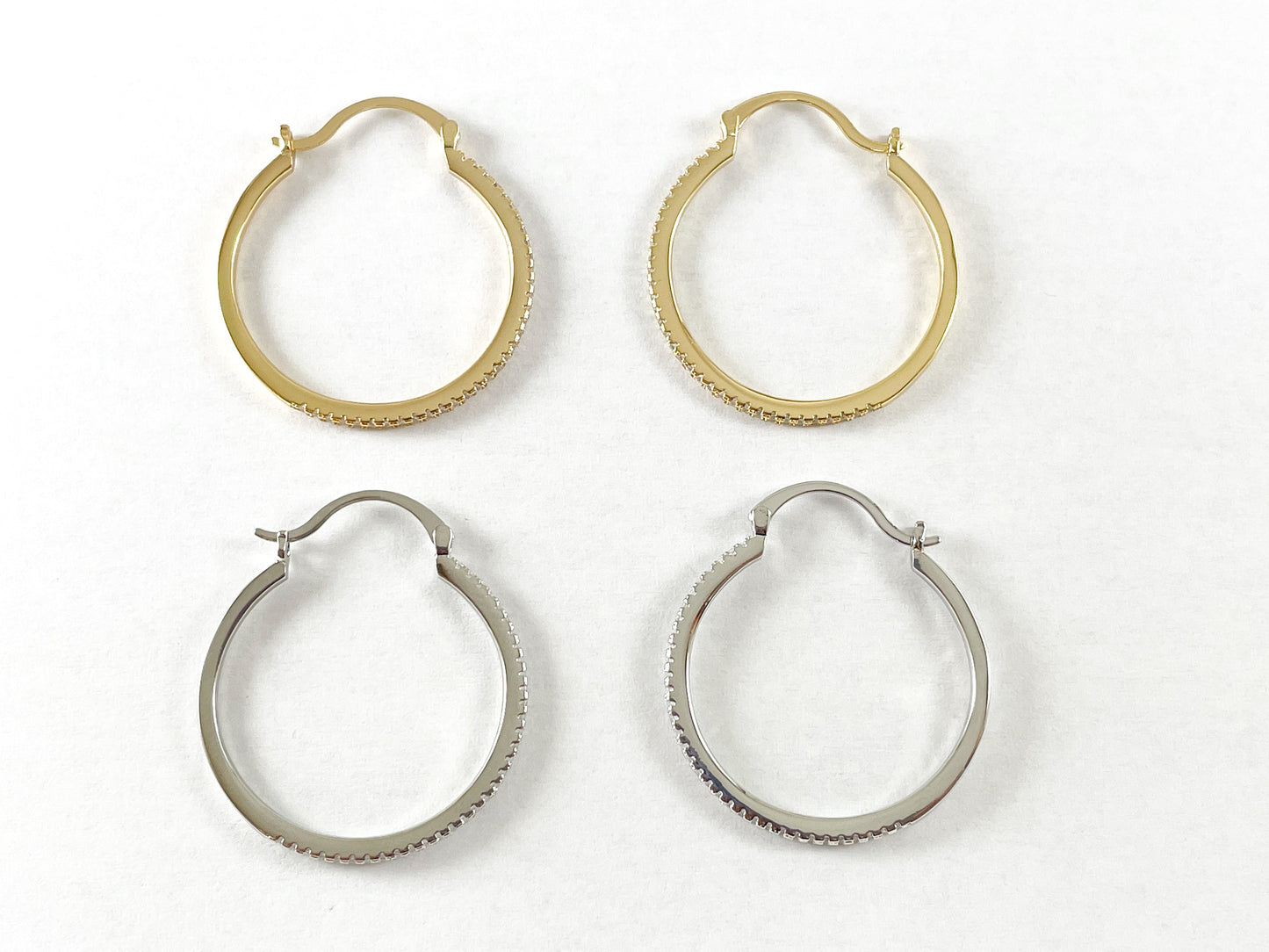 18K Gold/Silver Plated Dainty Micro CZ Pave Hoop Earrings