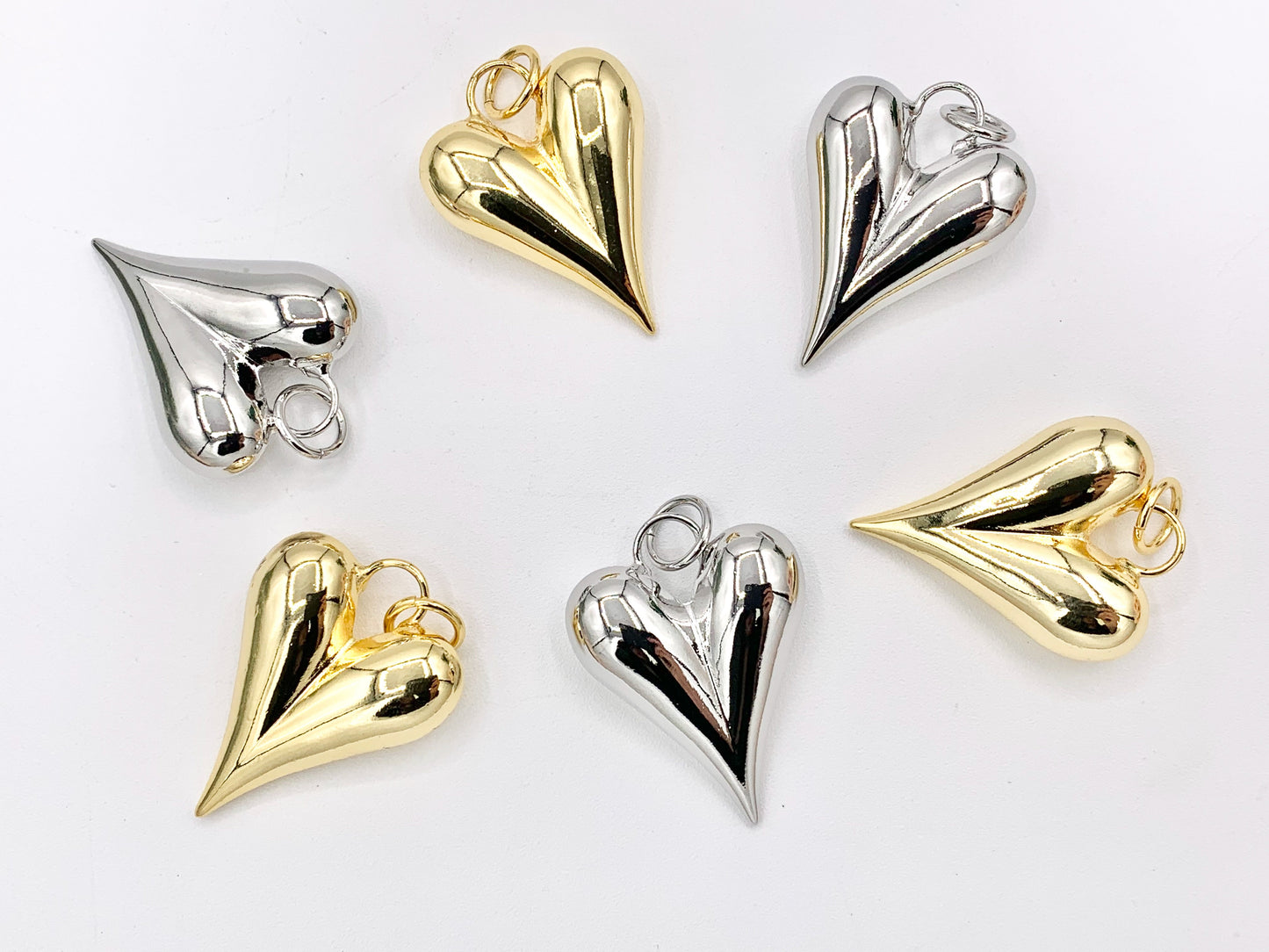 Large Puffy Heart Pendant Charms in 18K Gold or Silver Plated Copper 5 pcs