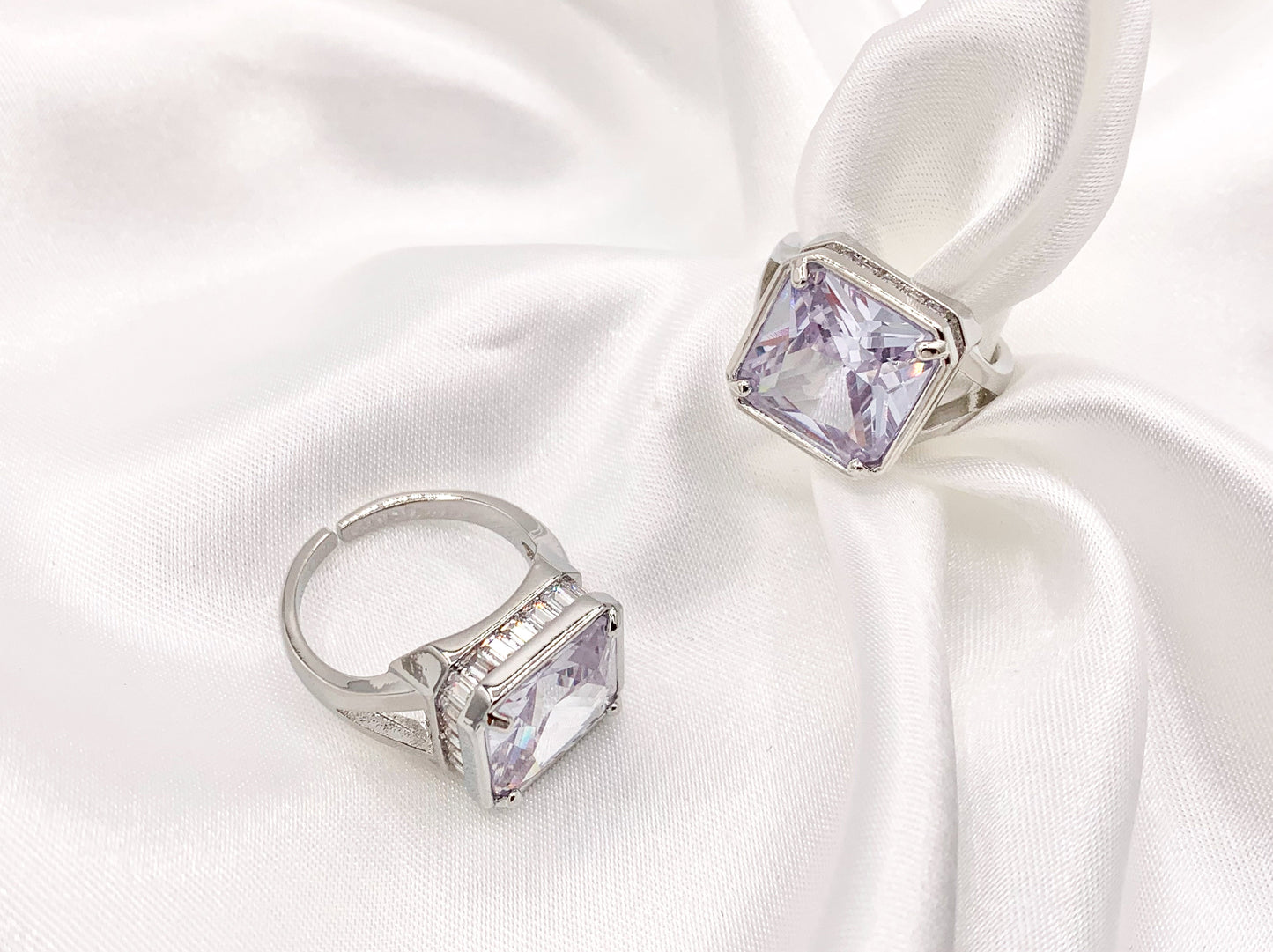 Large Square Asscher Cut Rhinestone Rings in Real 18K Gold and Platinum Plated CZ Pave Adjustable Statement Ring 3 pcs