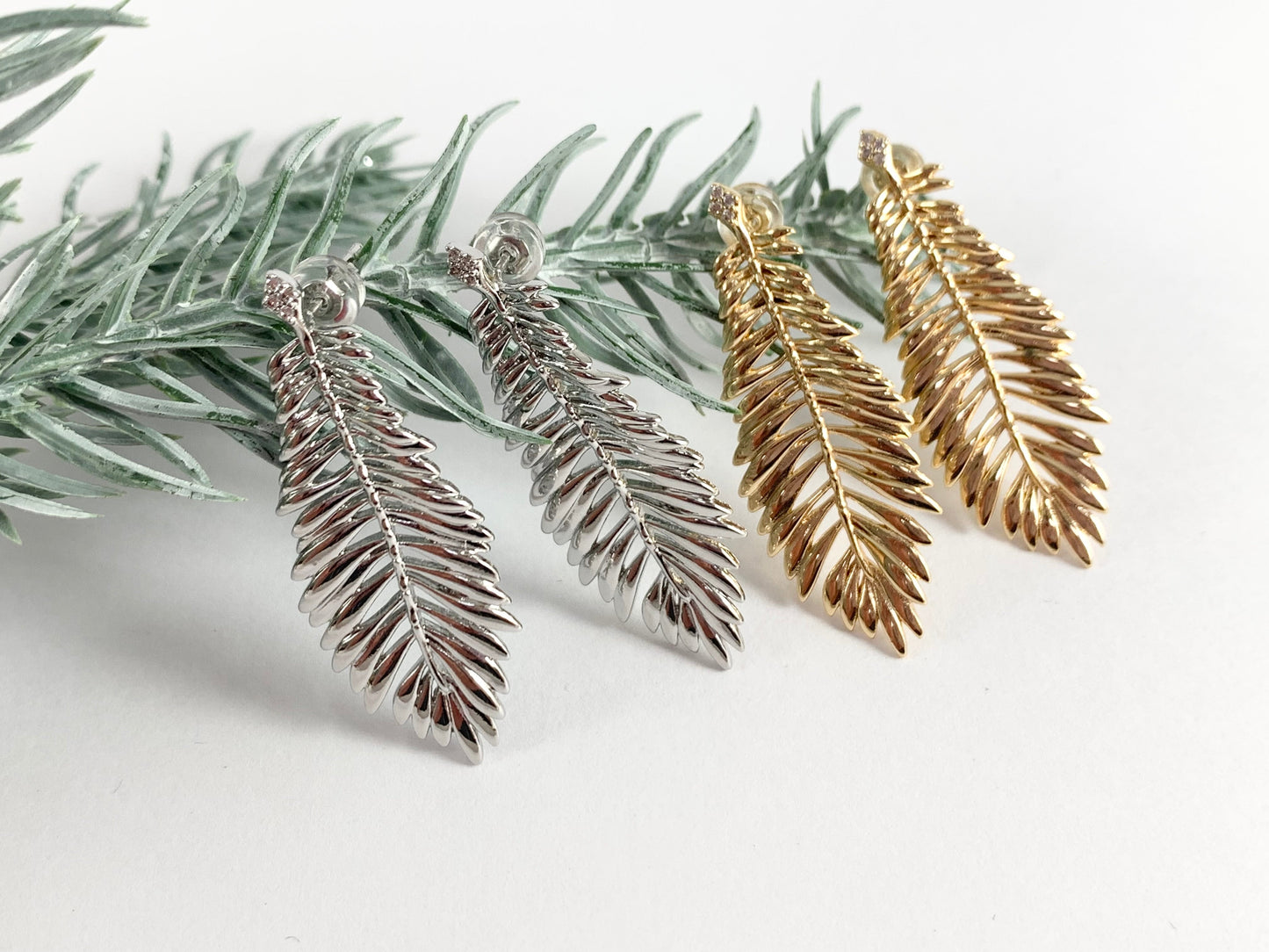 Fall Inspired Delicate Leaf Earrings with CZ Pave in 18k Gold or Silver Plating over Copper 3 pairs