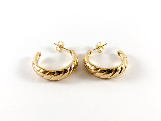 Real Gold 18K Plated Circle Textured Earring Huggies Hoops 3pairs