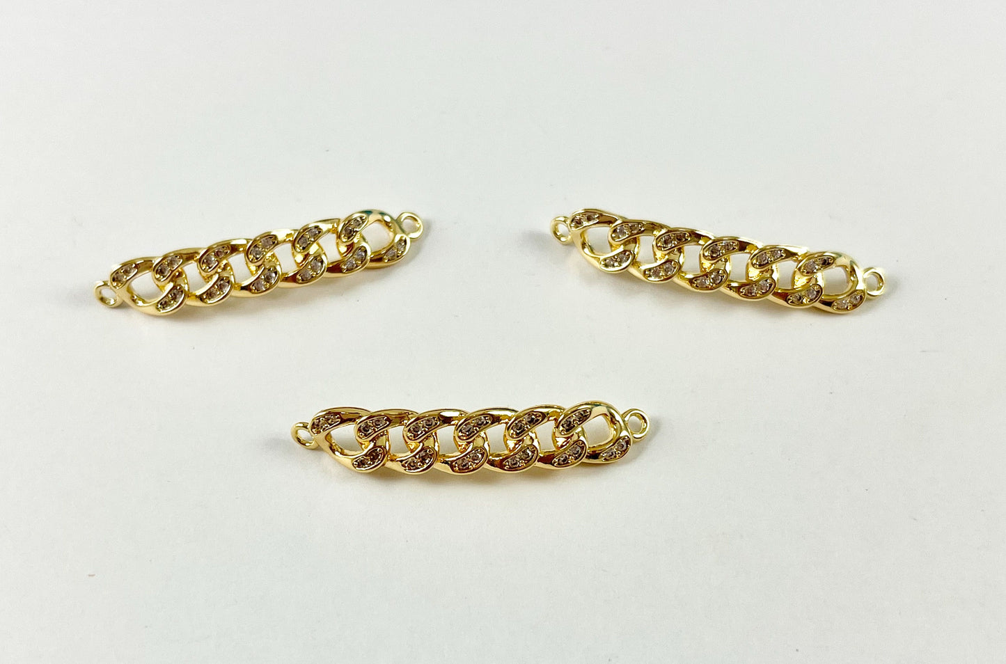 18K Real Gold Plated CZ Pave Chain Link Connector Component over Brass 6 pcs