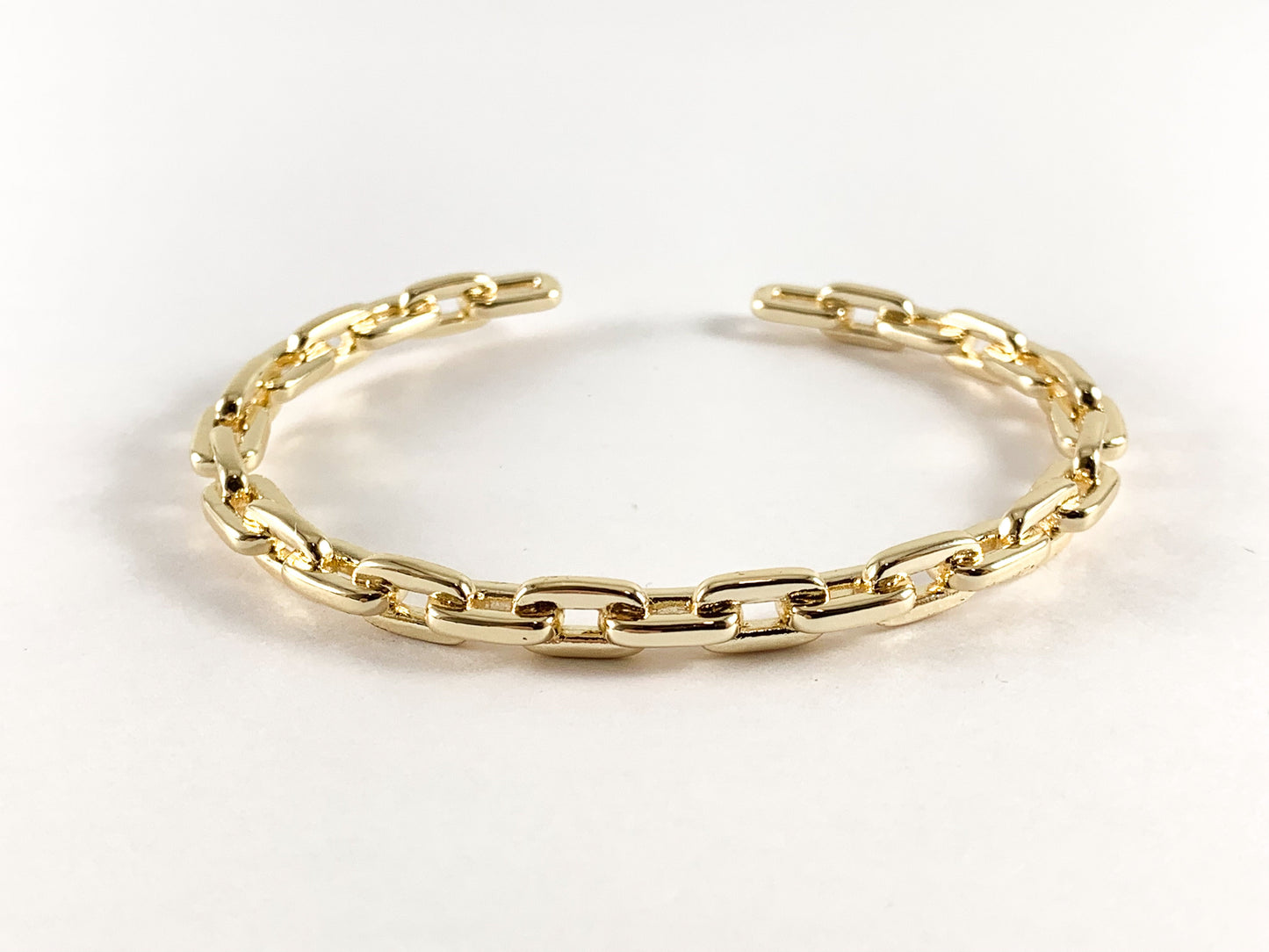 Real Gold/Platinum 18K Plated Copper Simple Oval Chain Linked Adjustable Bracelet Cuffs 3pc