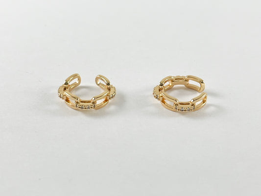 18K Gold Plated Copper CZ Pave Rectangle Link Dainty Ear Cuffs (No Piercing!!) 8pcs