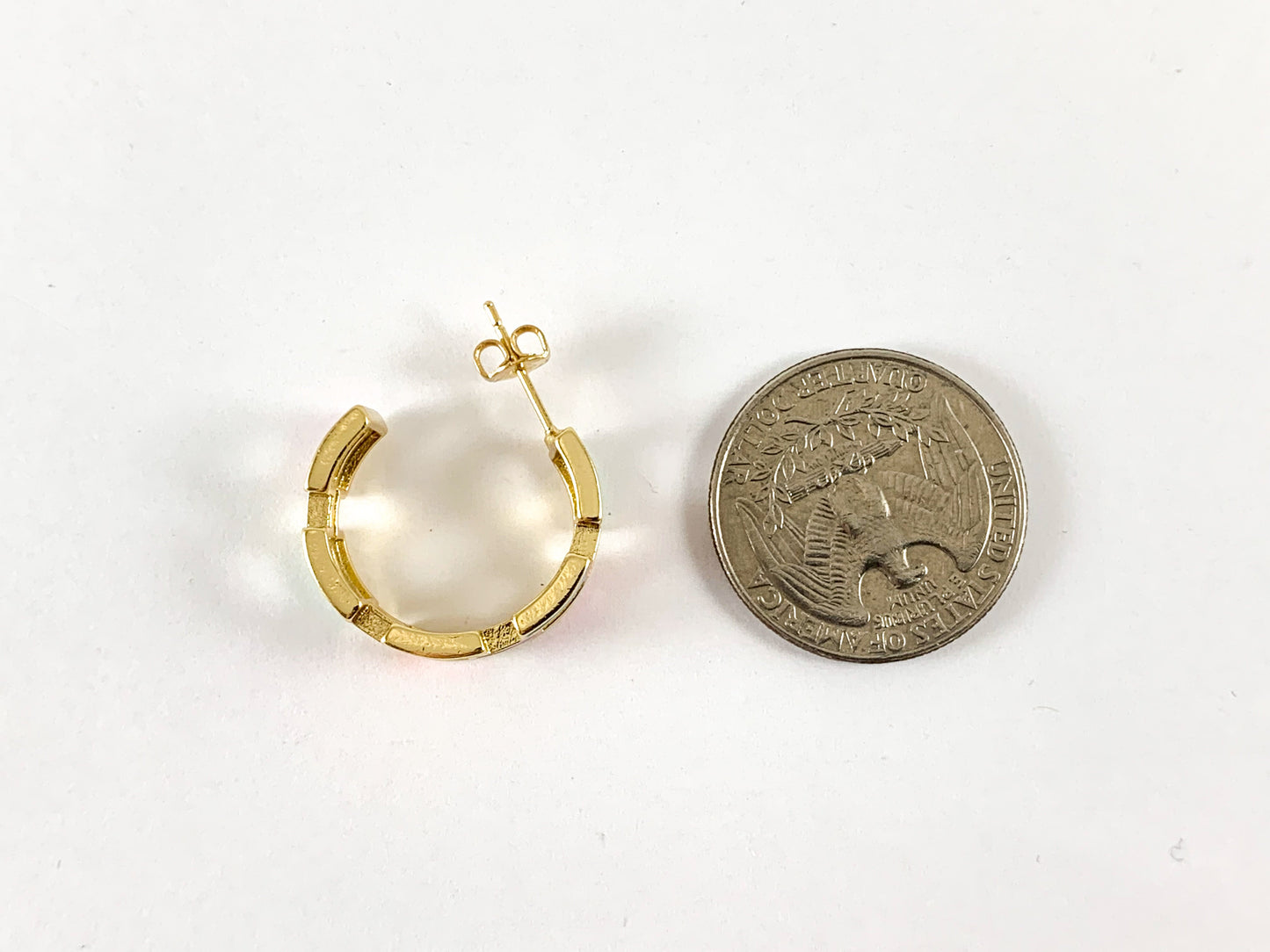 Real 18K Gold Plated Enamel Rectangle Link Earring Hoop Huggies Over Copper 3pairs