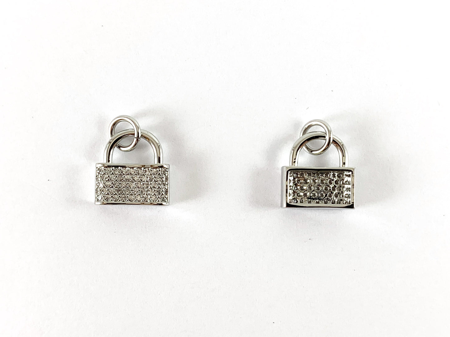 Real 18K Gold/Platinum Plated CZ Pave Lock Charm Over Copper 6pcs