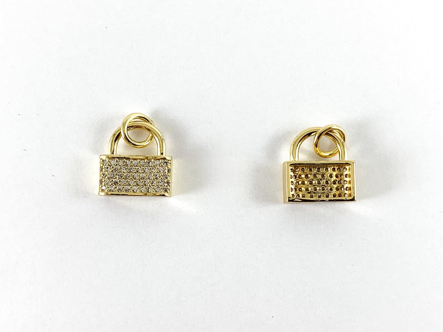 Real 18K Gold/Platinum Plated CZ Pave Lock Charm Over Copper 6pcs