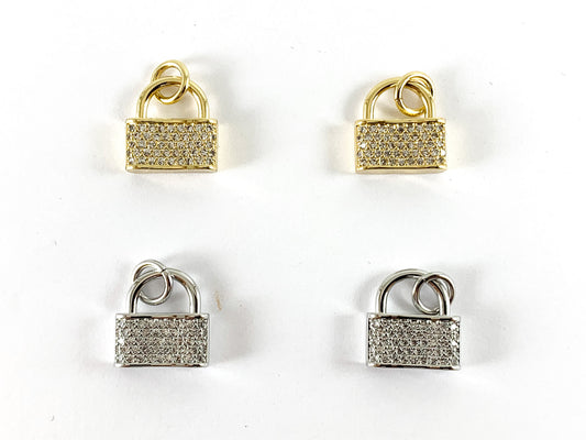 Real 18K Gold/Platinum Plated CZ Pave Lock Charm Over Copper 6pcs