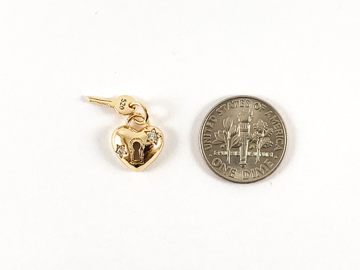 Real Gold 18K Plated Heart Lock Locket Charms with Key 520 Over Brass 10pcs