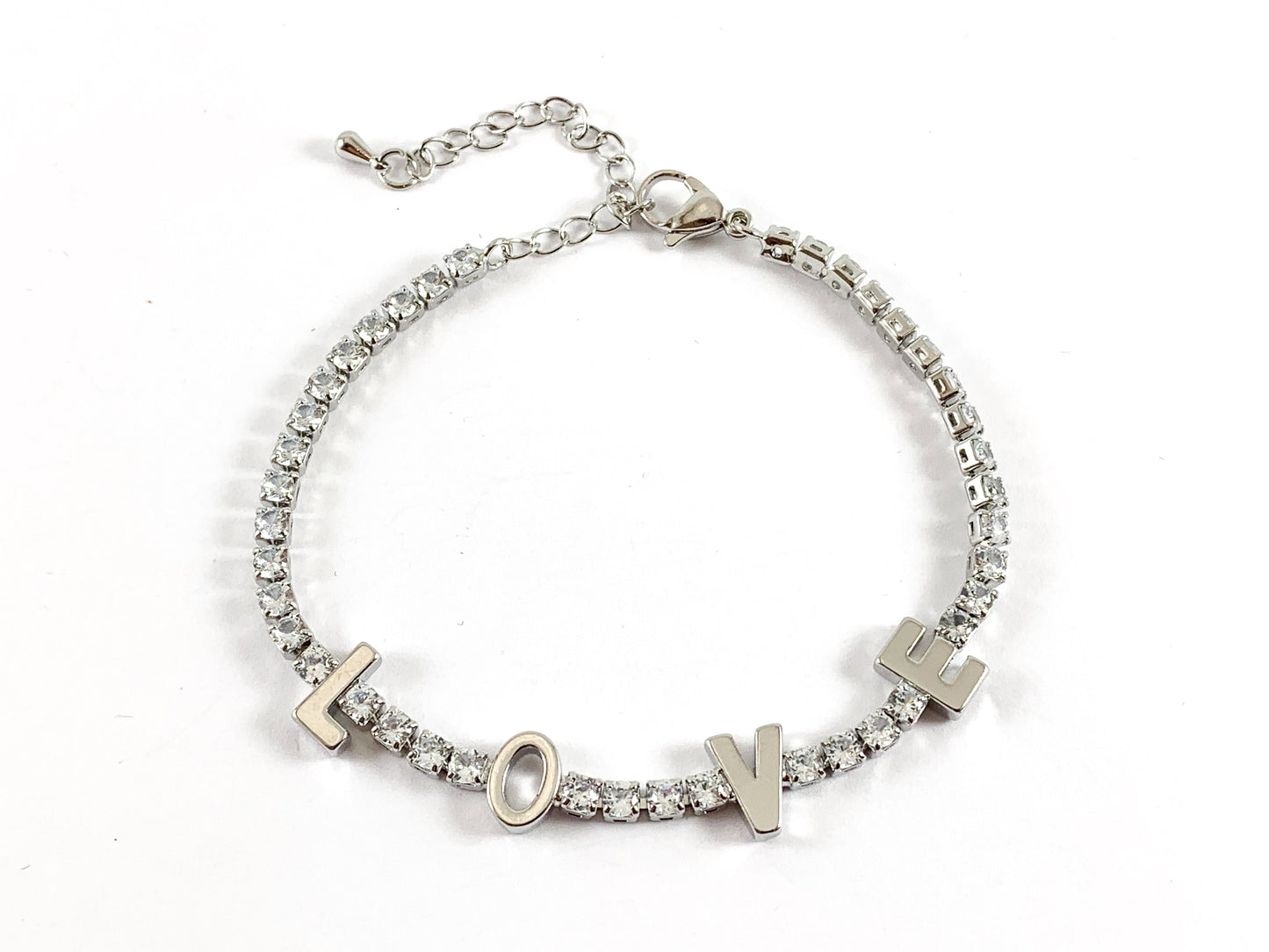 Gold/Silver Plated CZ Pave Box Rhinestone Chain LOVE Bracelet with Extender 4pcs