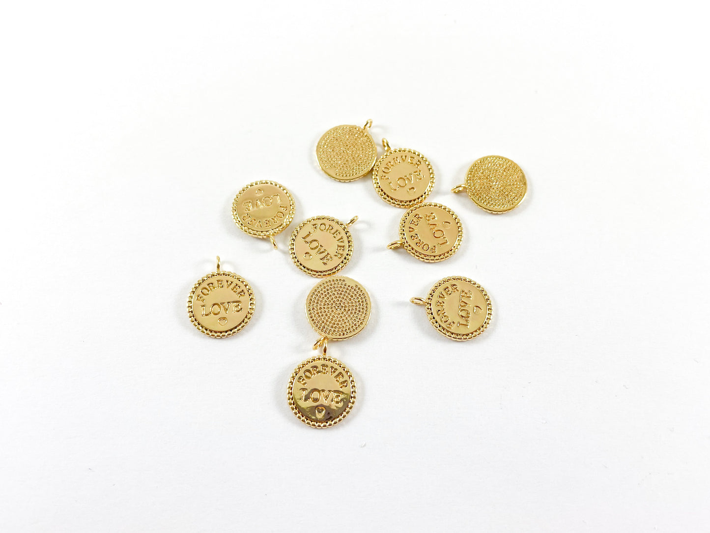 18K Gold Plated Forever Love Coin Tiny Charms Over Brass 10pcs