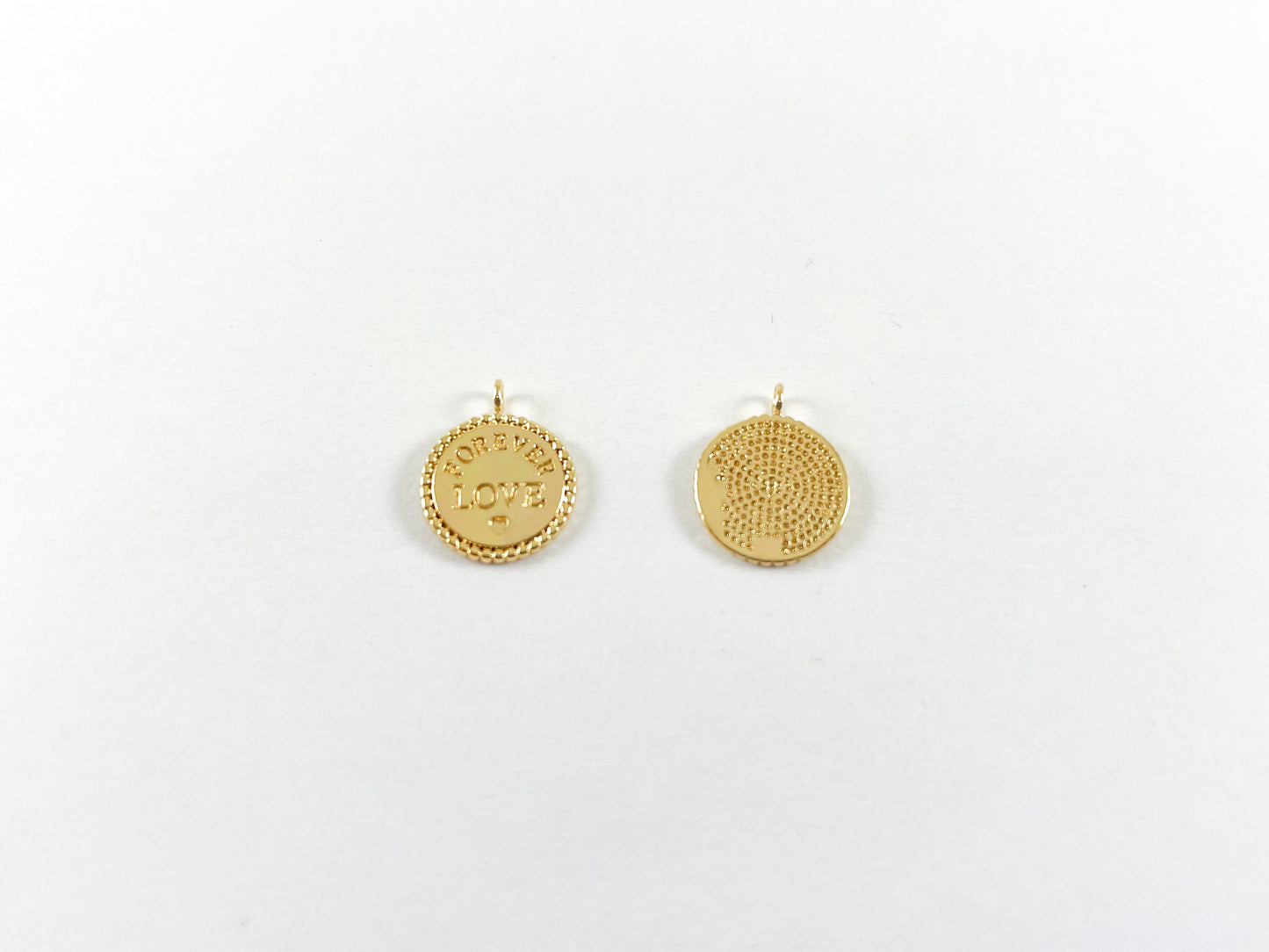 18K Gold Plated Forever Love Coin Tiny Charms Over Brass 10pcs