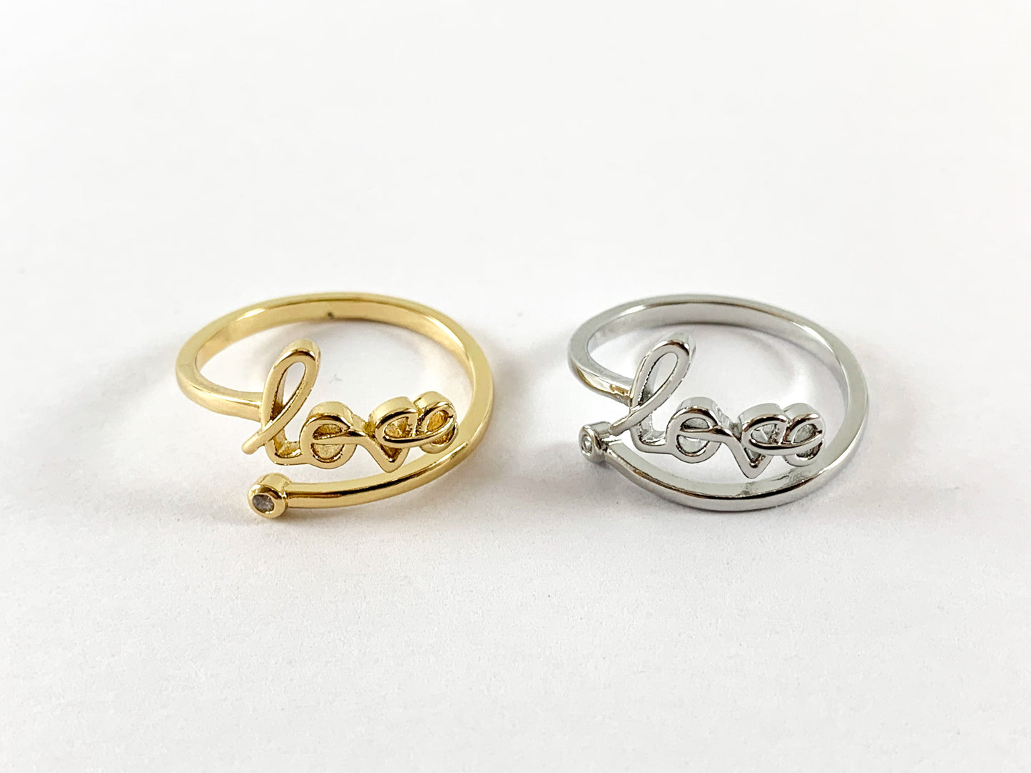 Real Gold 18K Plated Copper CZ Pave Graphic LOVE Bypass Adjustable Ring