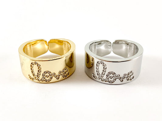 Real Gold/Platinum 18K Plated CZ Pave "LOVE" Graphic Thick Band Ring Size 7 4pcs