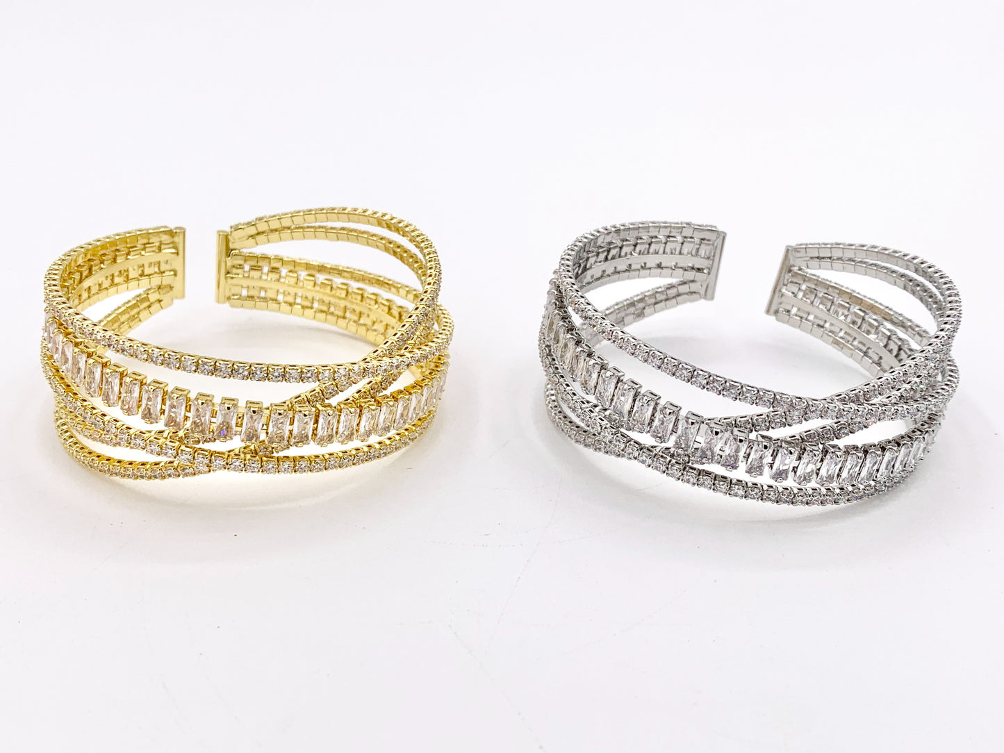 Luxury Stretch Flexible Rhinestone Bracelet Cuffs in Real Gold/Platinum 18K Plated Copper 1 pc