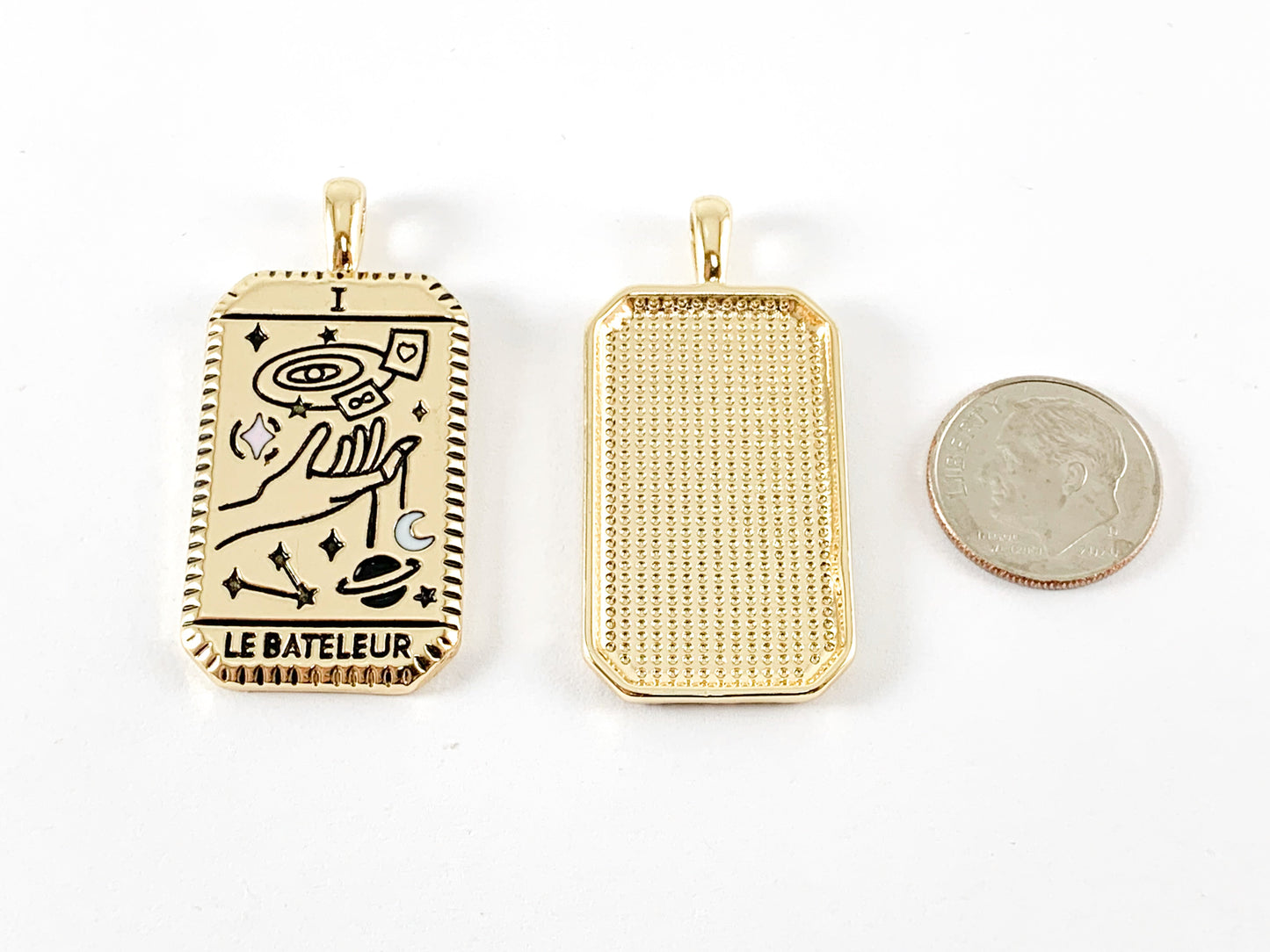 18K Gold Plated Le Bateleur The Magician Tarot de Marsielle Rectangle Pendant Over Copper 6pcs