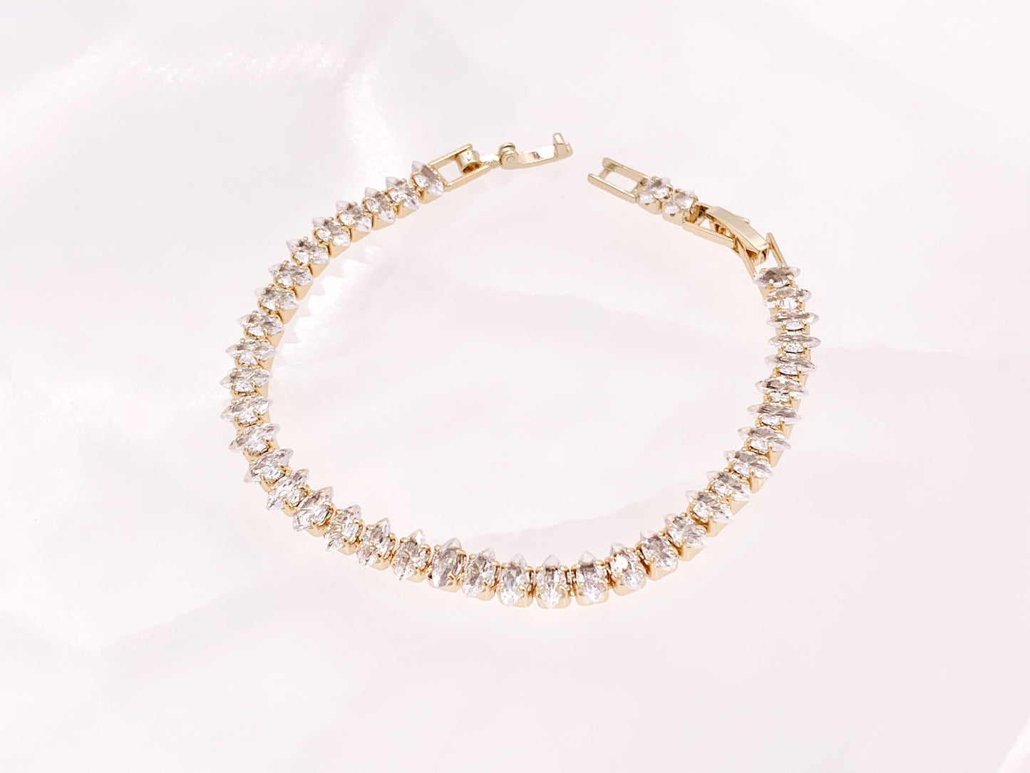 Delicate 18K Gold Silver Plated Dainty Minimalist Fancy Marquis Tennis Rhinestone Cup Chain Tennis Adjustable Bracelet 3 pcs