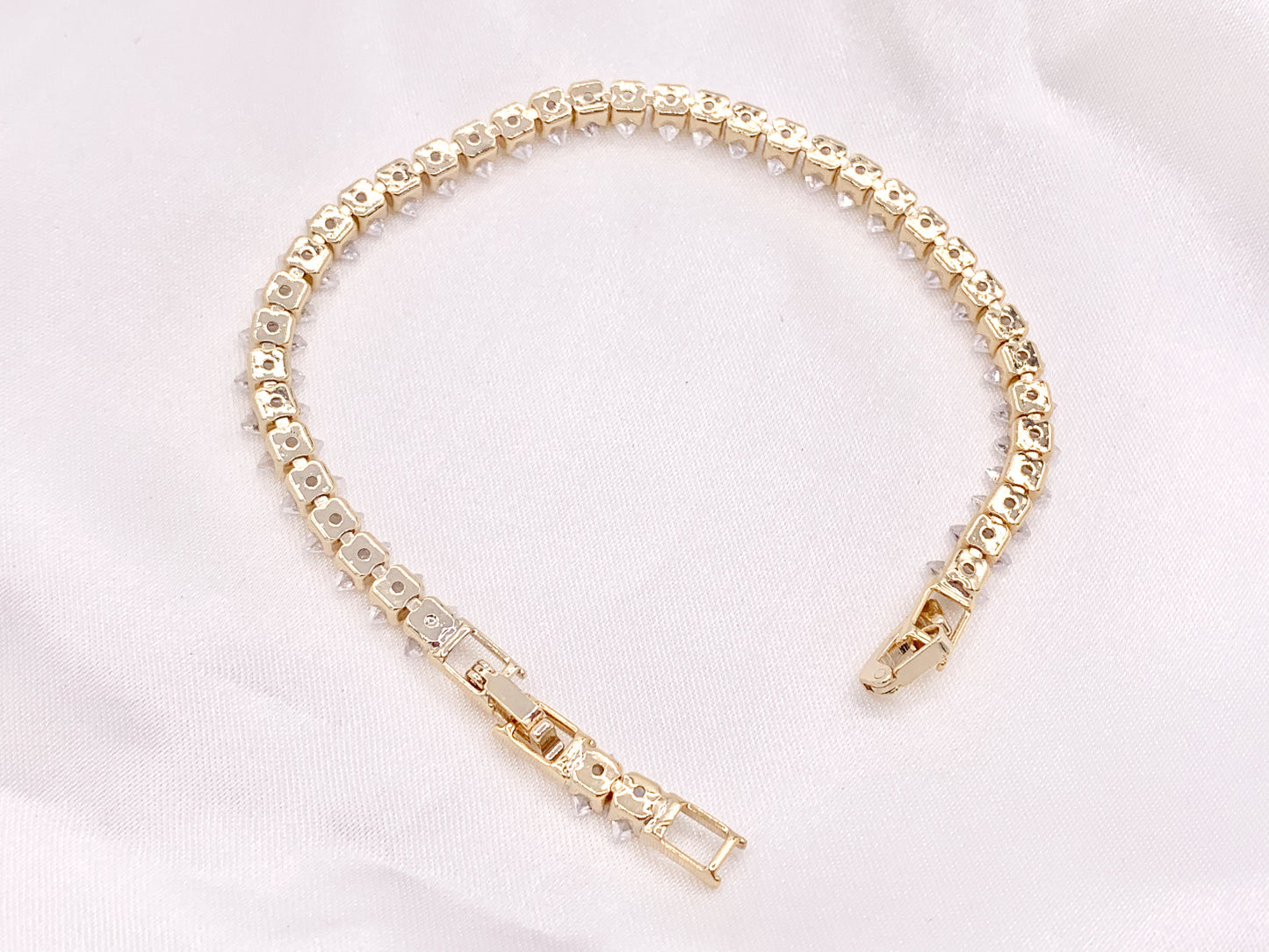 Delicate 18K Gold Silver Plated Dainty Minimalist Fancy Marquis Tennis Rhinestone Cup Chain Tennis Adjustable Bracelet 3 pcs
