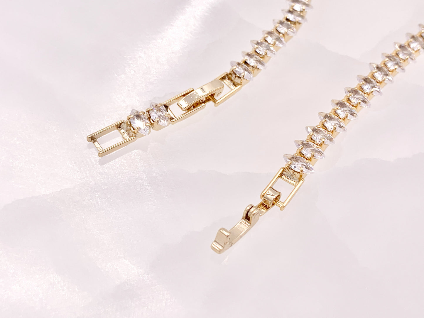 Delicate 18K Gold Silver Plated Dainty Minimalist Fancy Marquis Tennis Rhinestone Cup Chain Tennis Adjustable Bracelet 3 pcs