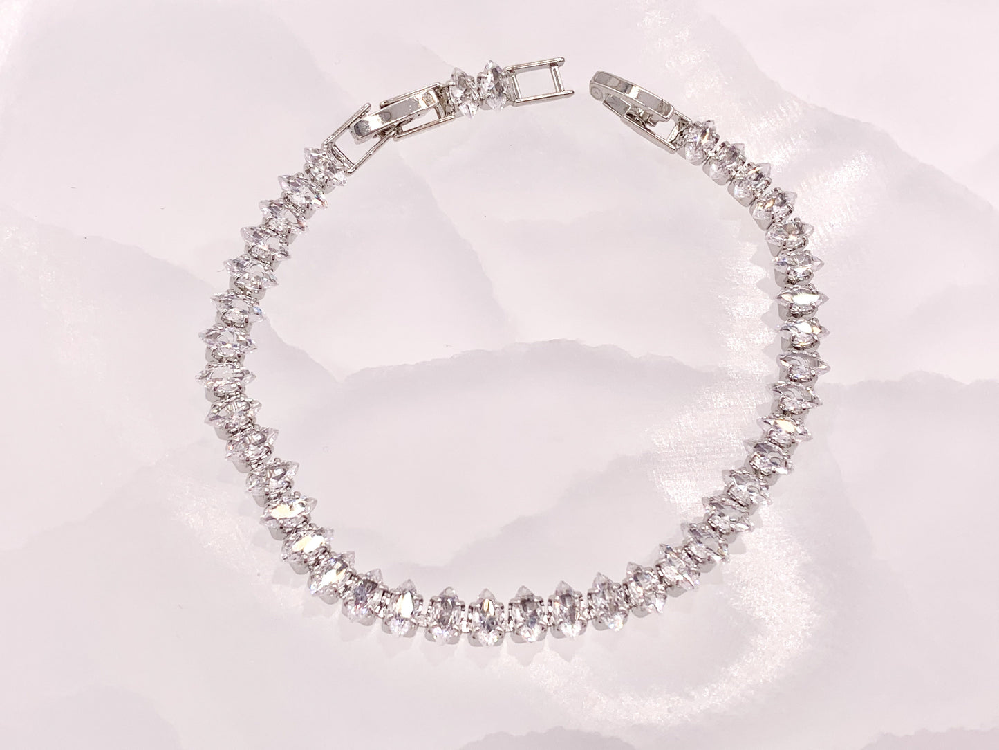 Delicate 18K Gold Silver Plated Dainty Minimalist Fancy Marquis Tennis Rhinestone Cup Chain Tennis Adjustable Bracelet 3 pcs