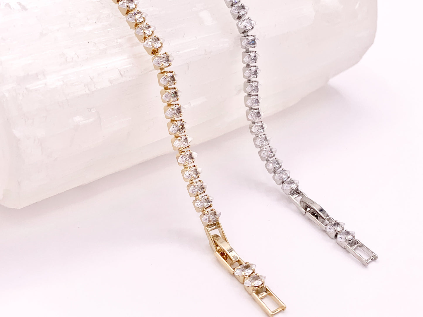 Delicate 18K Gold Silver Plated Dainty Minimalist Fancy Marquis Tennis Rhinestone Cup Chain Tennis Adjustable Bracelet 3 pcs
