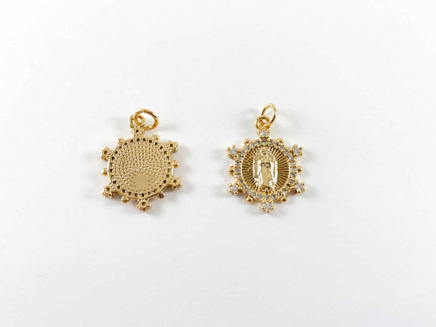 18K Gold Plated Micro CZ Pave Virgin Guadalupe Mary Charm Pendant Over Copper 6pc
