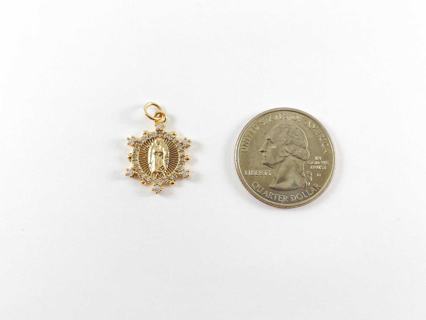 18K Gold Plated Micro CZ Pave Virgin Guadalupe Mary Charm Pendant Over Copper 6pc