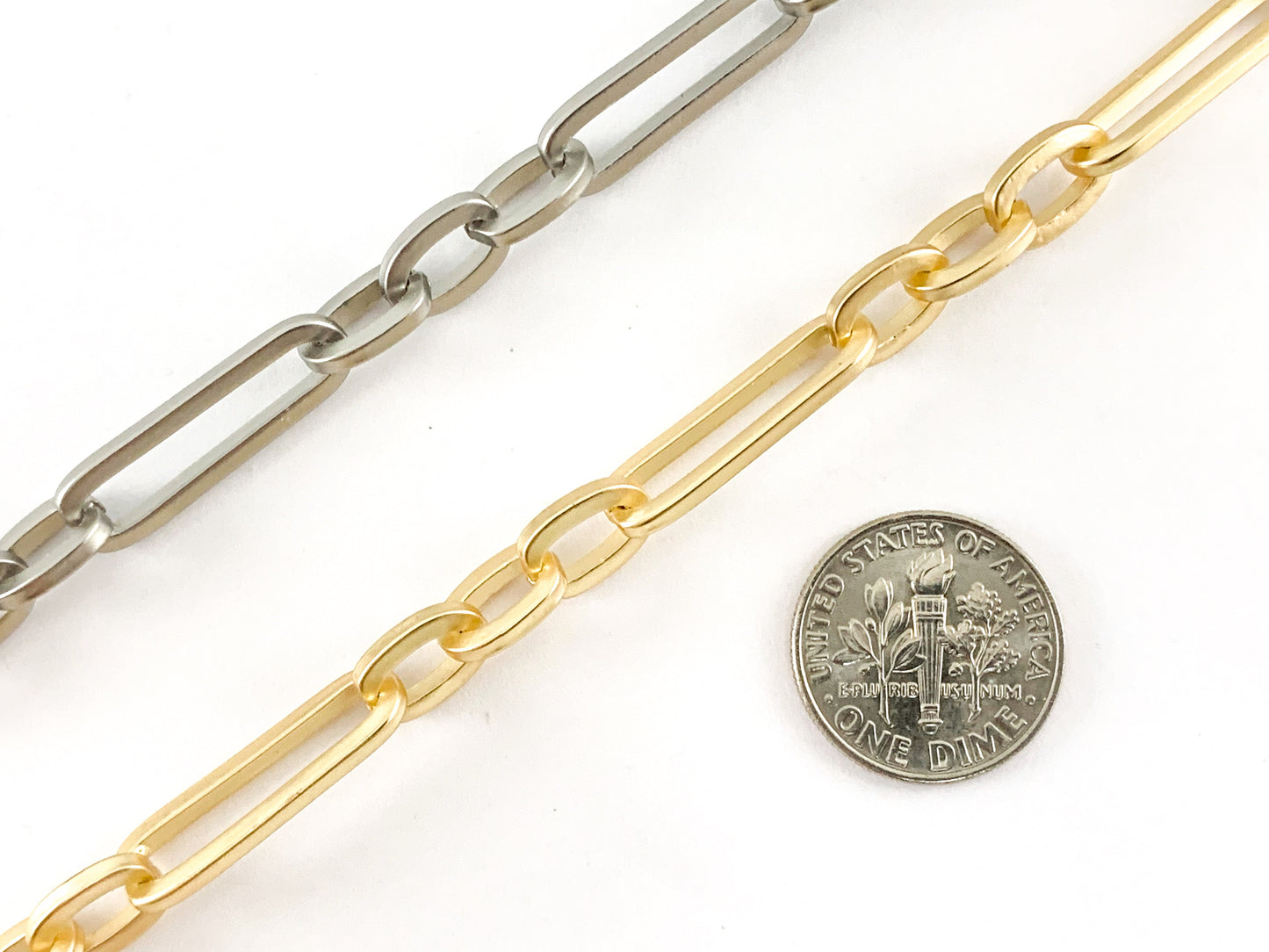 Real Gold/Platinum Plated Paperclip Chain in Matte Gold and Matte Silver Color