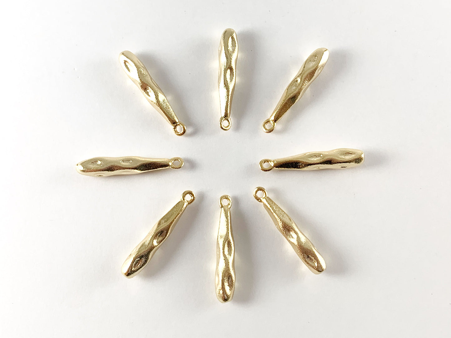 Real Matte Gold 18K Plated Hammered Teardrop Charm Pendants Over Brass 10pcs