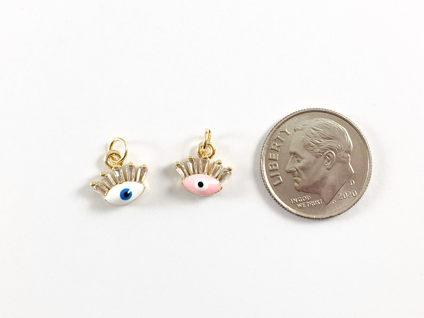 Real 18K Gold Plated Pink Blue Enamel Mini Evil Eye Charms 8 pcs
