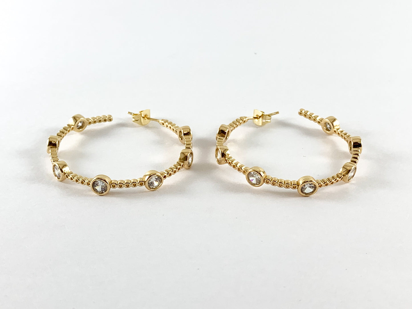 Real 18K Gold Plated CZ Pave Multi Earring Hoop Over Copper 2 pair