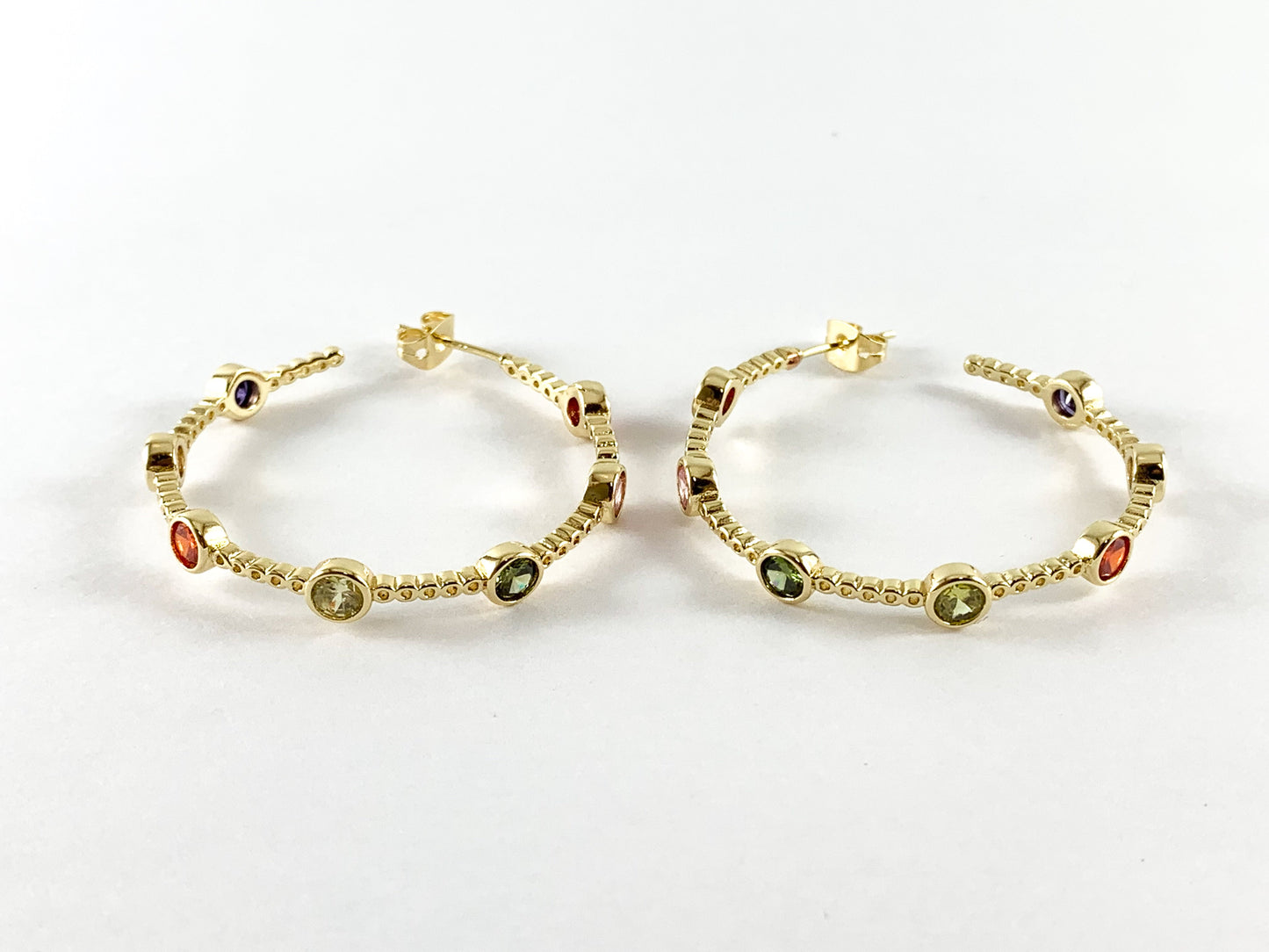 Real 18K Gold Plated CZ Pave Multi Earring Hoop Over Copper 2 pair