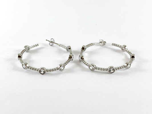 Real 18K Gold Plated CZ Pave Multi Earring Hoop Over Copper 2 pair