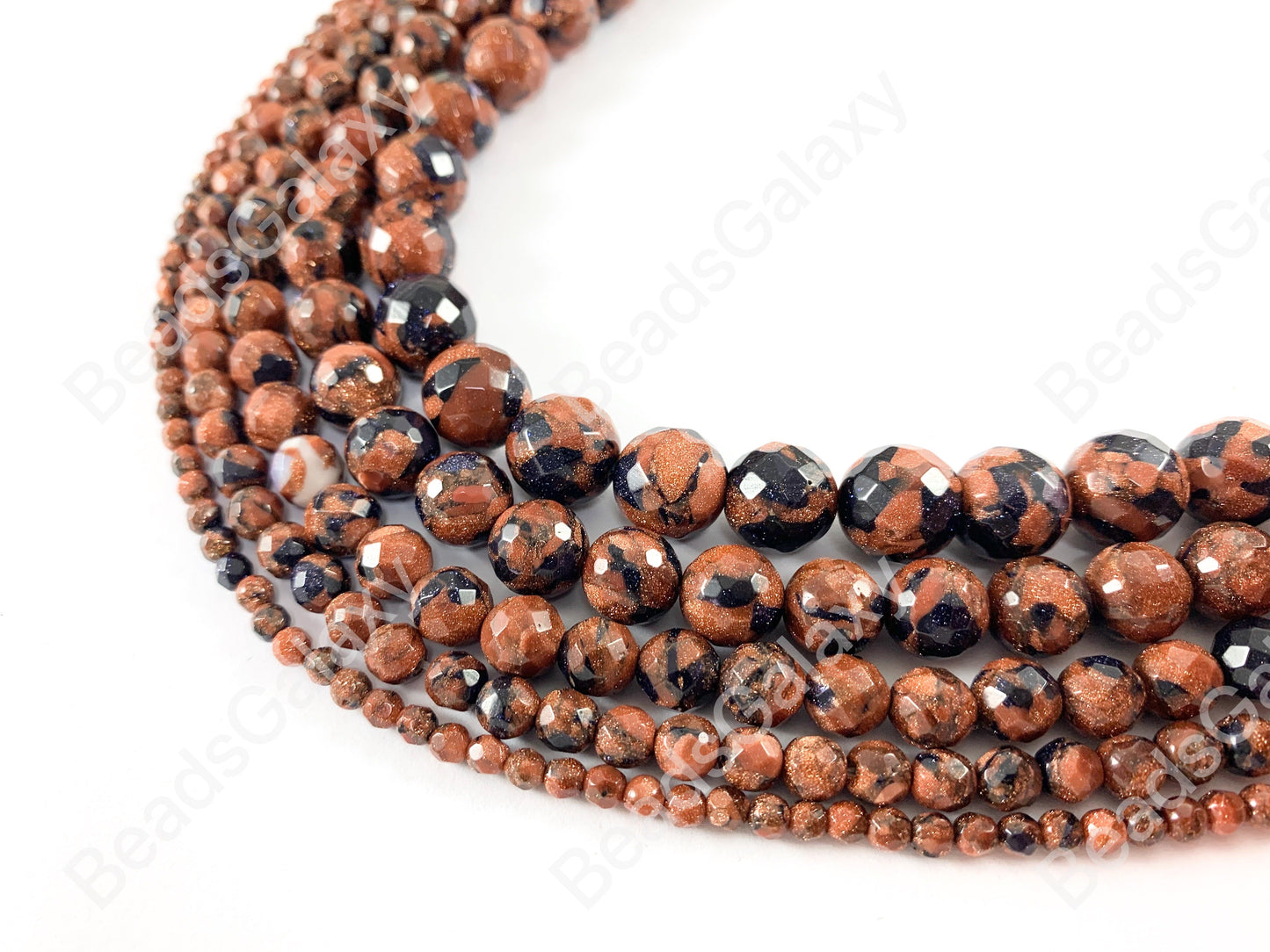 Goldstone Blue Reddish-Brown Glittering Shimmer faceted Round Beads Around 15"
