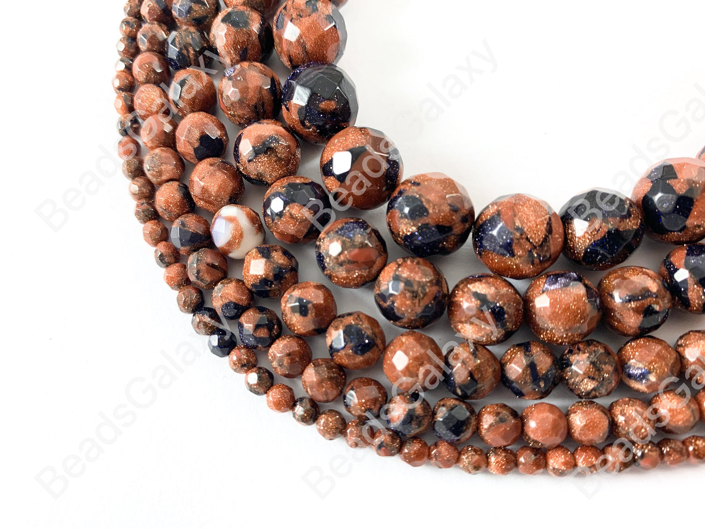 Goldstone Blue Reddish-Brown Glittering Shimmer faceted Round Beads Around 15"