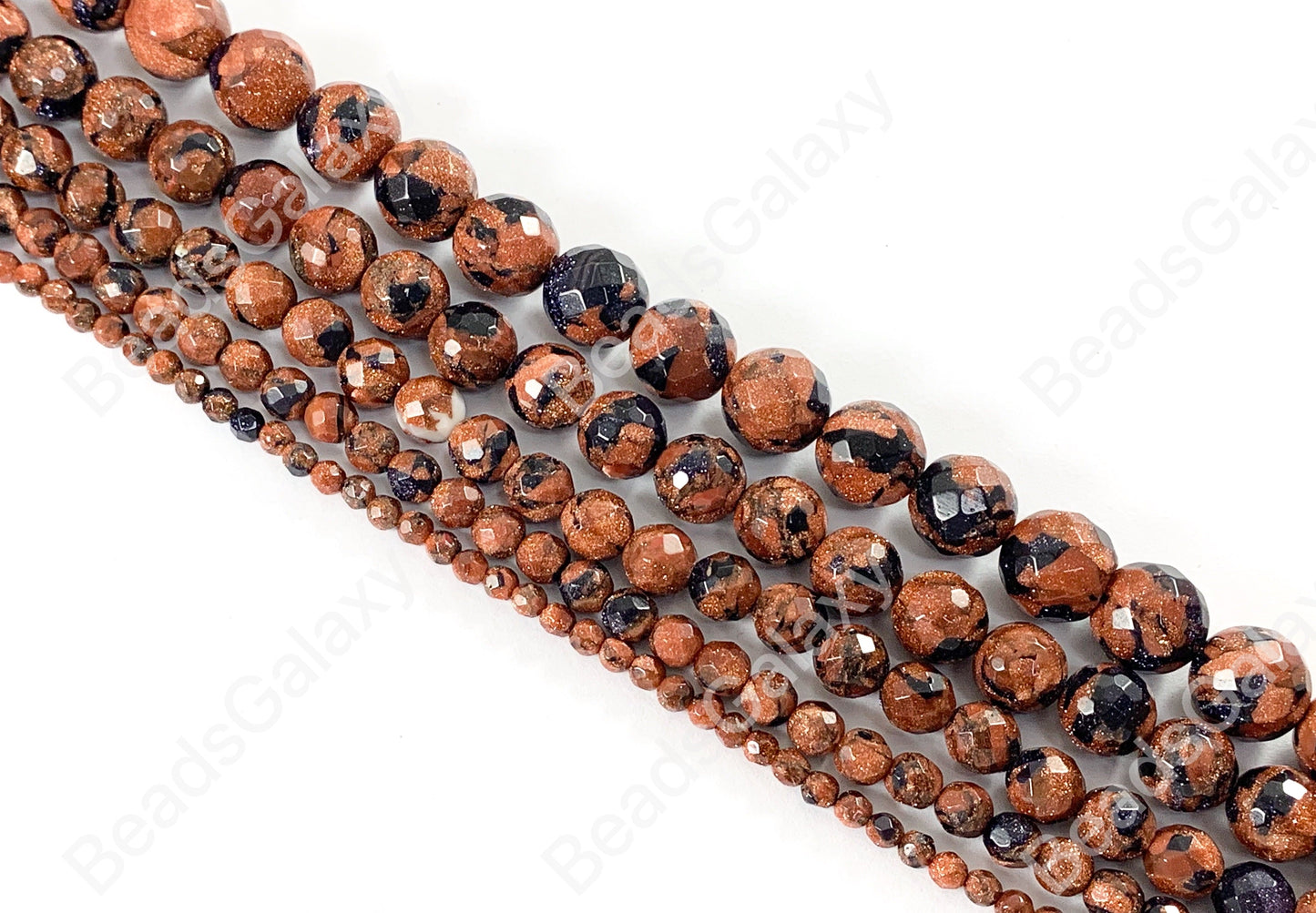 Goldstone Blue Reddish-Brown Glittering Shimmer faceted Round Beads Around 15"