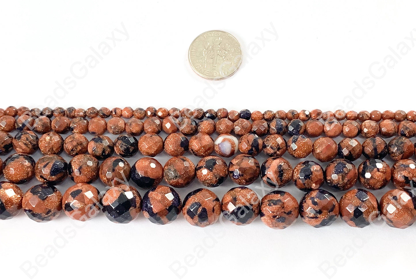 Goldstone Blue Reddish-Brown Glittering Shimmer faceted Round Beads Around 15"