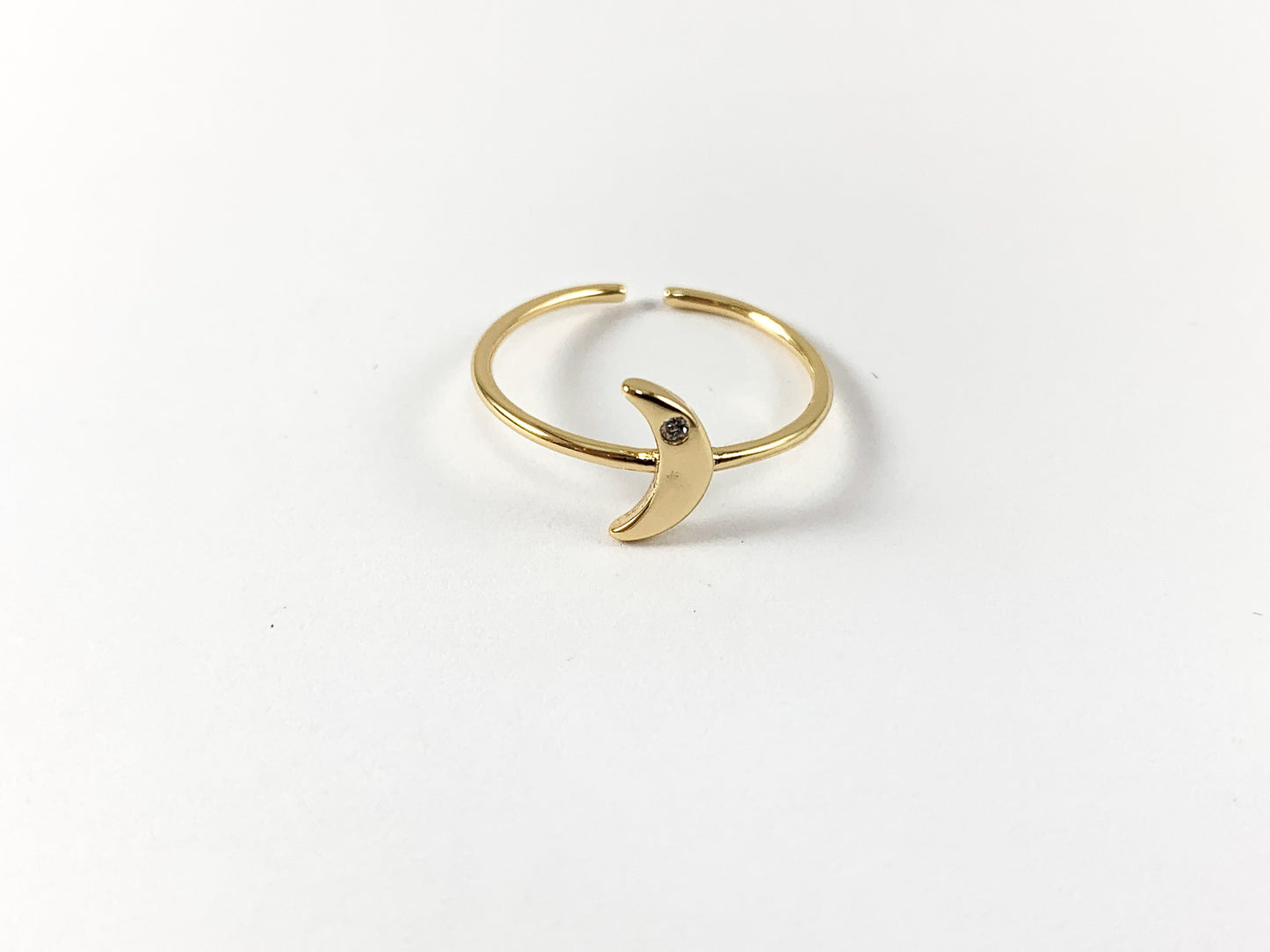 Real Gold 18K Plated CZ Pave Rhinestone Adjustable Dainty Moon Minimalist Ring 5pcs