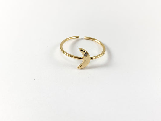 Real Gold 18K Plated CZ Pave Rhinestone Adjustable Dainty Moon Minimalist Ring 5pcs