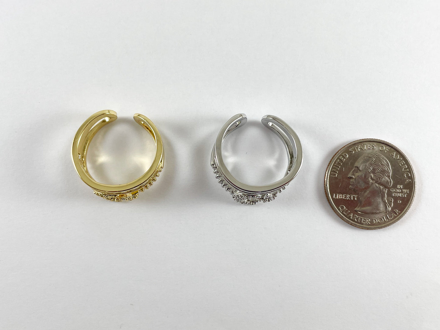 18K Gold and Platinum Plated Double Banded CZ Pave Moon Star Adjustable Ring 4pcs