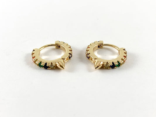 Real Gold 18K Plated Spike Rainbow Multi Earring Hoop Huggies 4 pairs