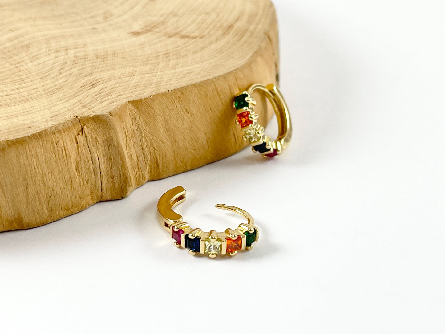 Real Gold 18K Plated Tiny Multi Clear Earring Hoop Huggies 4 pairs