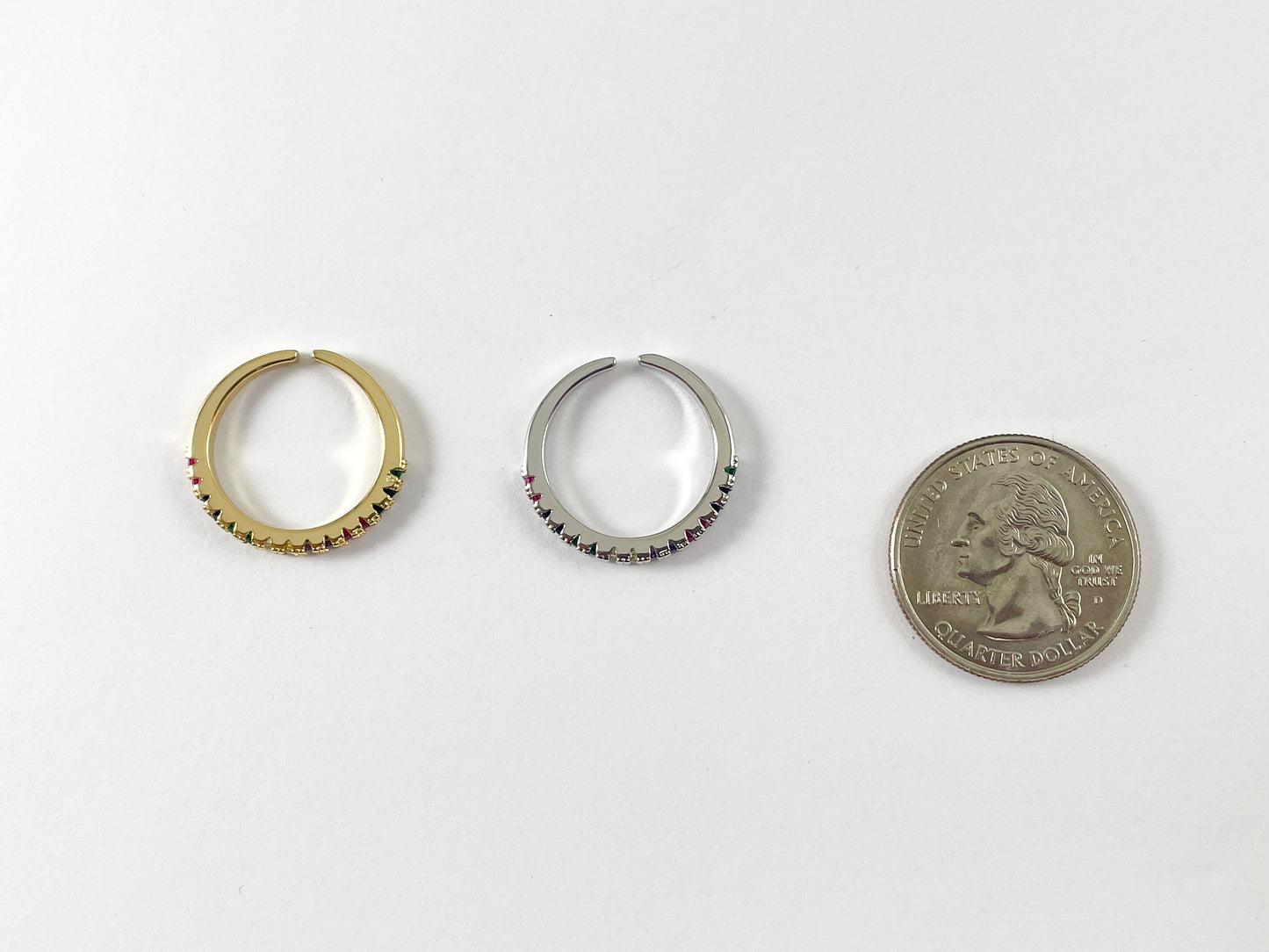 18K Real Gold/Platinum Plated Copper Multi Color CZ Pave Dainty Adjustable Ring 6pcs