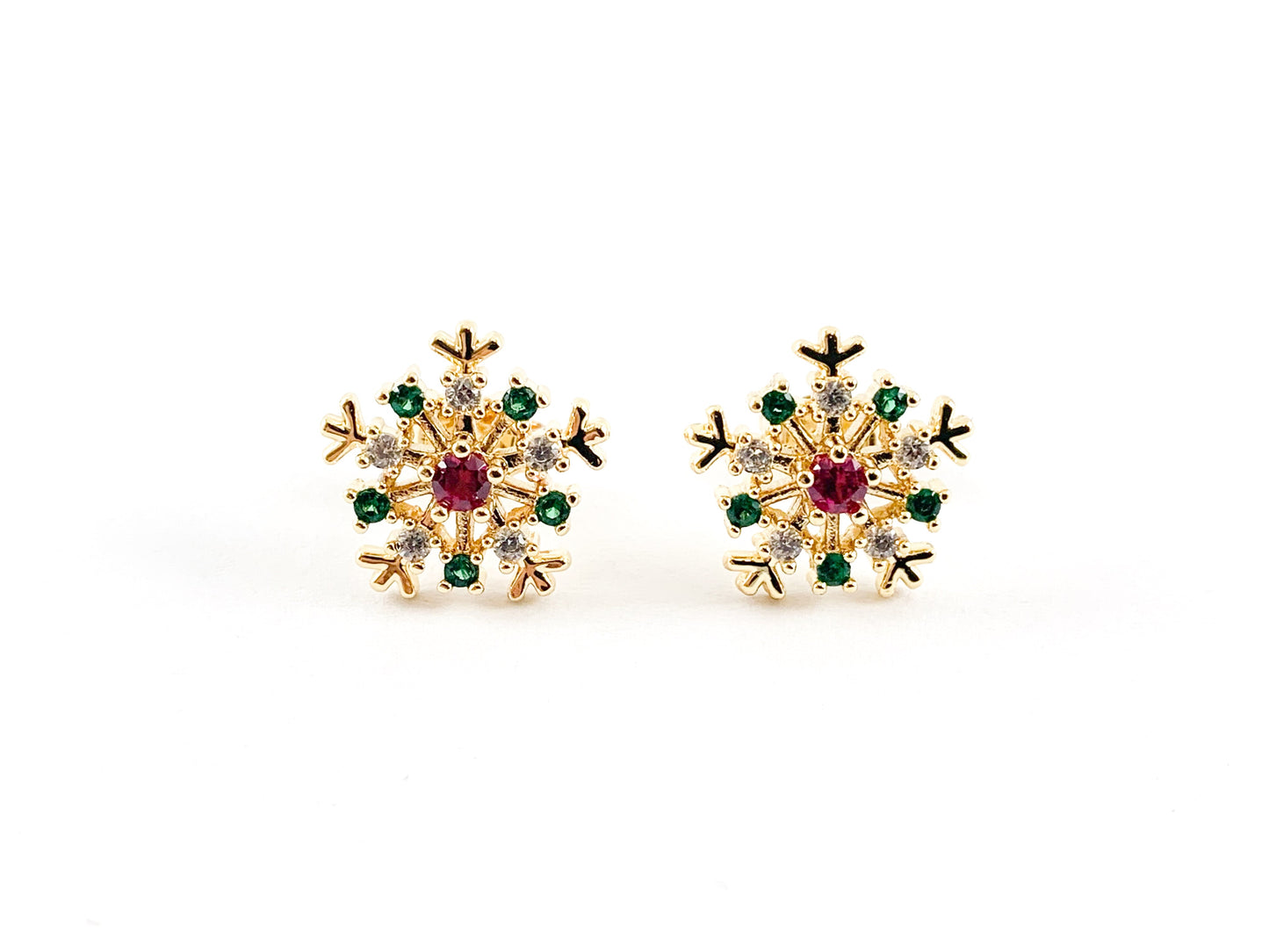 Real Gold/Platinum Plated CZ Pave Christmas Snowflake Earring Stud Over Copper 3pairs