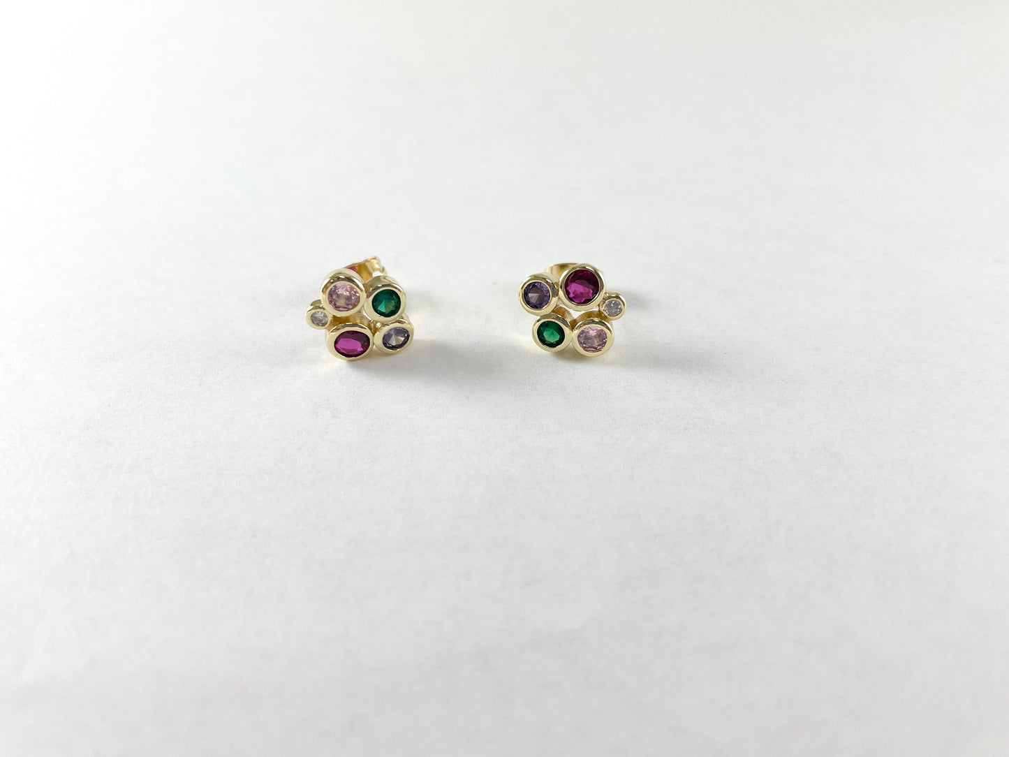 18K Gold Plated Copper Multi Cluster CZ Pave Studs 5 pairs