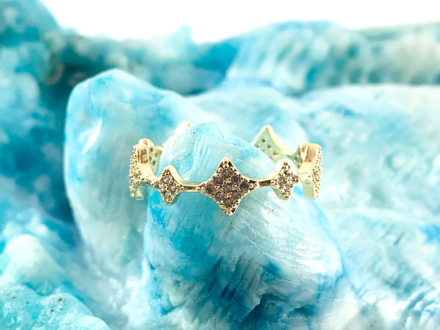 Real Gold 18K Plated CZ Pave Adjustable Star Ring 4pc