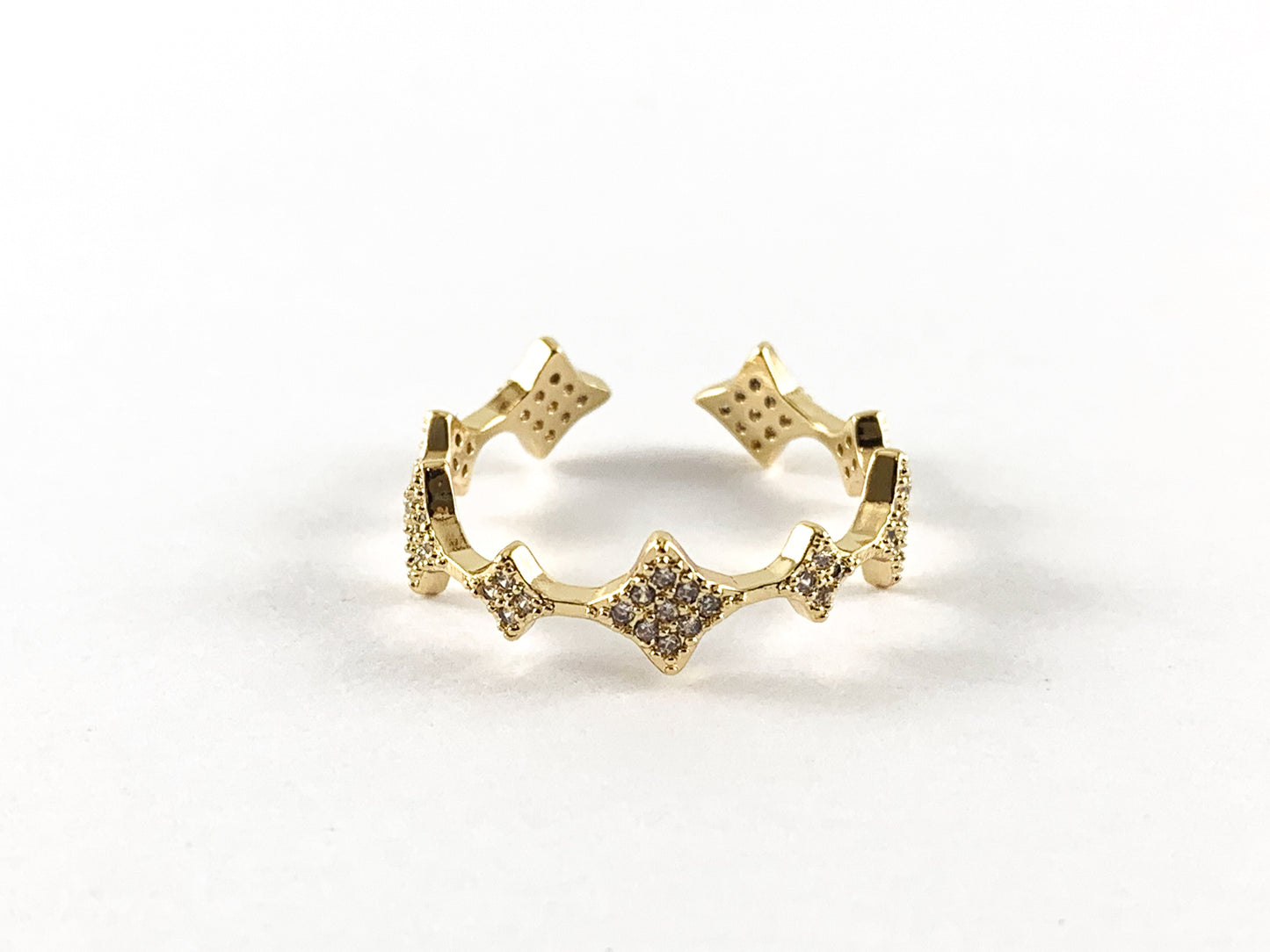Real Gold 18K Plated CZ Pave Adjustable Star Ring 4pc